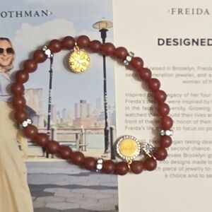 STRONG Gold Charm Red Beaded Stretch Bracelet